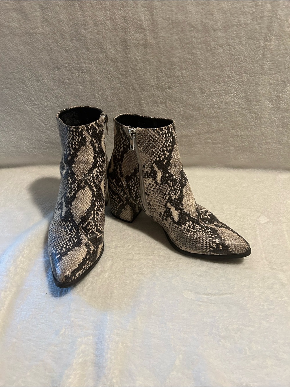 Madden Girl Snake-Print Ankle Boots in Black and Cream